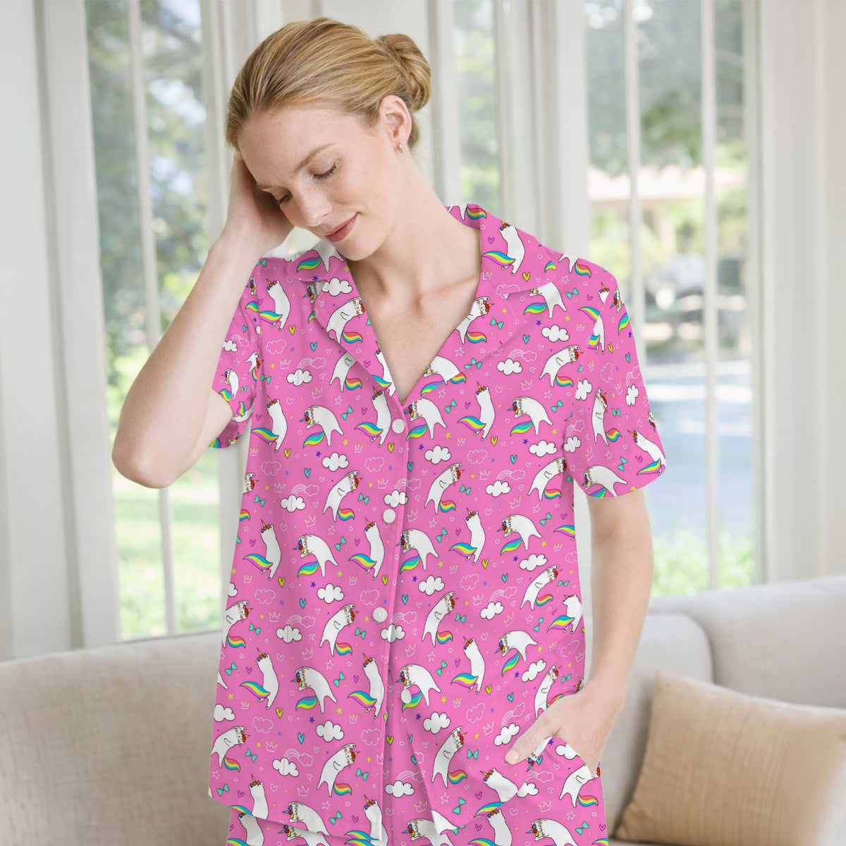 Unicorn Cat Rainbow Tail Clouds Pajama Set