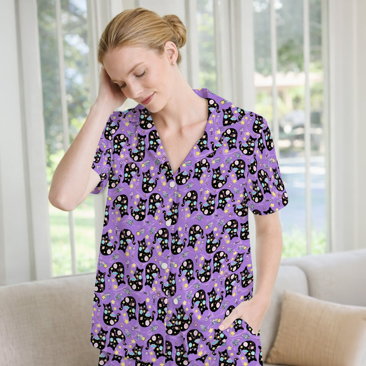Galaxy Black Cat Space Pajama Set