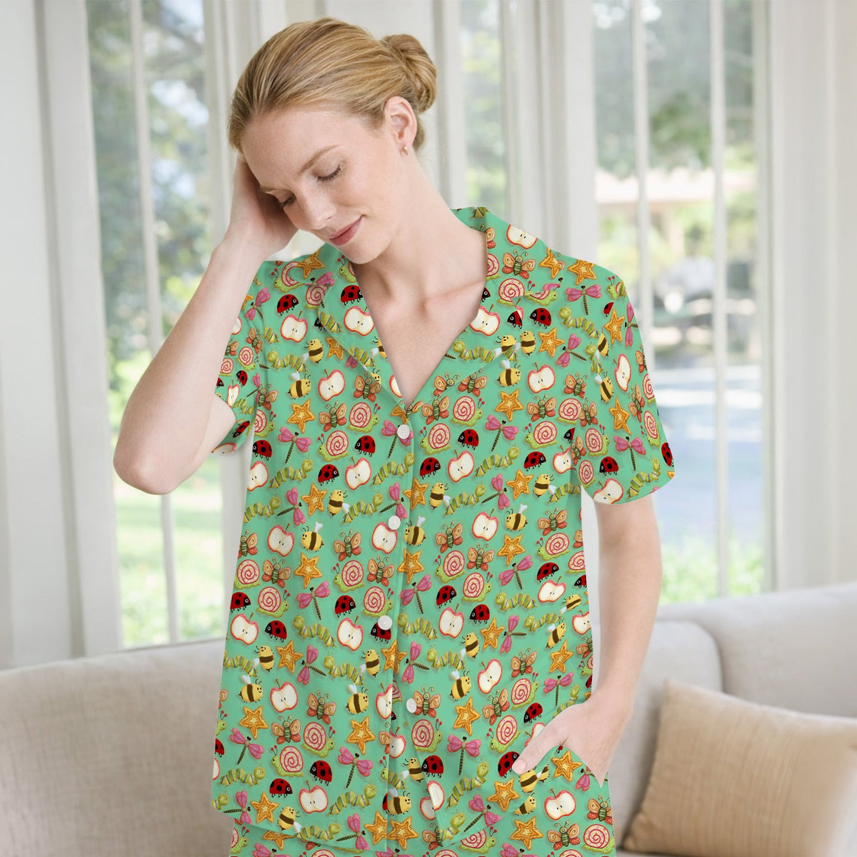 Snail Ladybug Caterpillar Apple Garden Pajama Set
