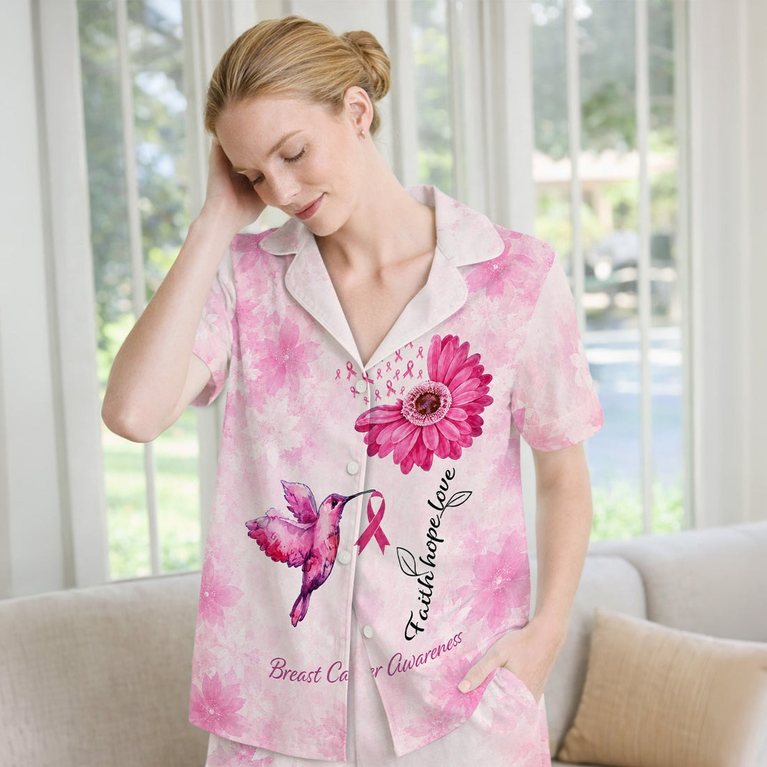 Breast Cancer Awareness Hummingbird Nurse Pajama Set