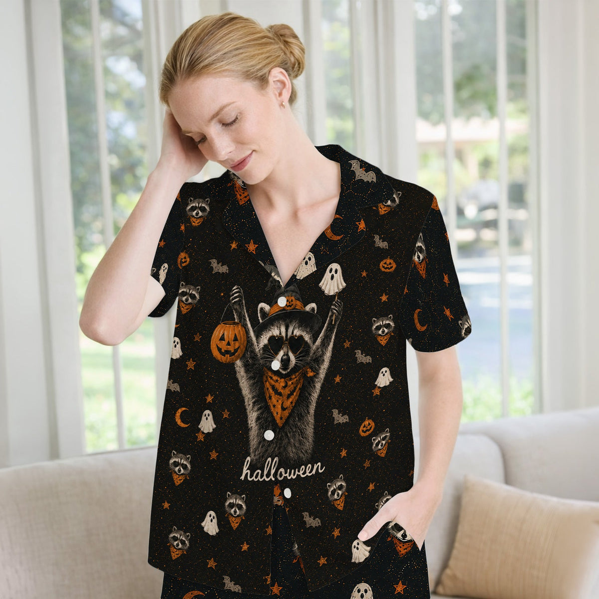 Ghost Pumpkin Raccoon Pajama Set - Halloween Gift For Nurse