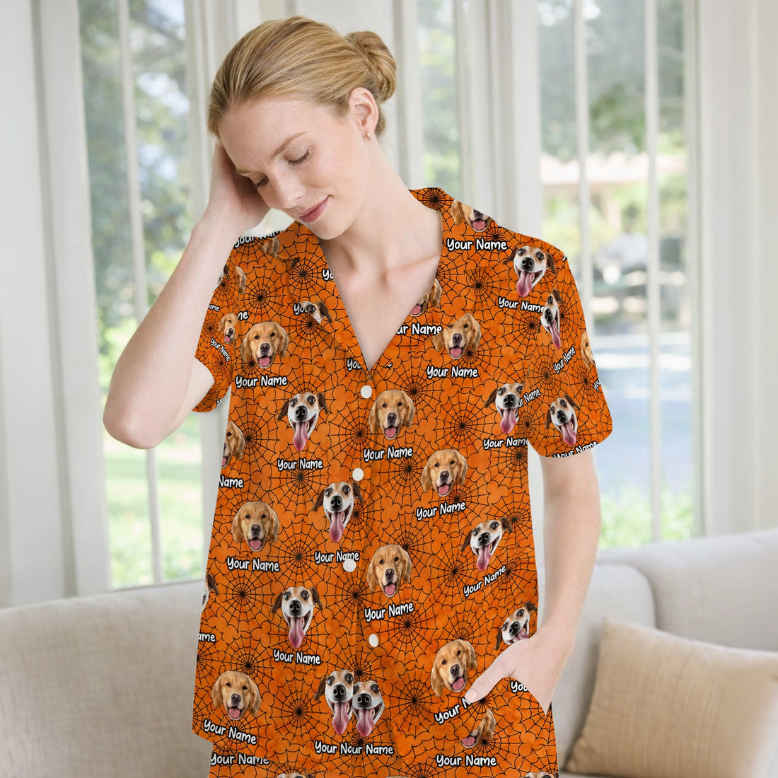 Personalized Halloween Dog Photo Spiderweb Pajama Set