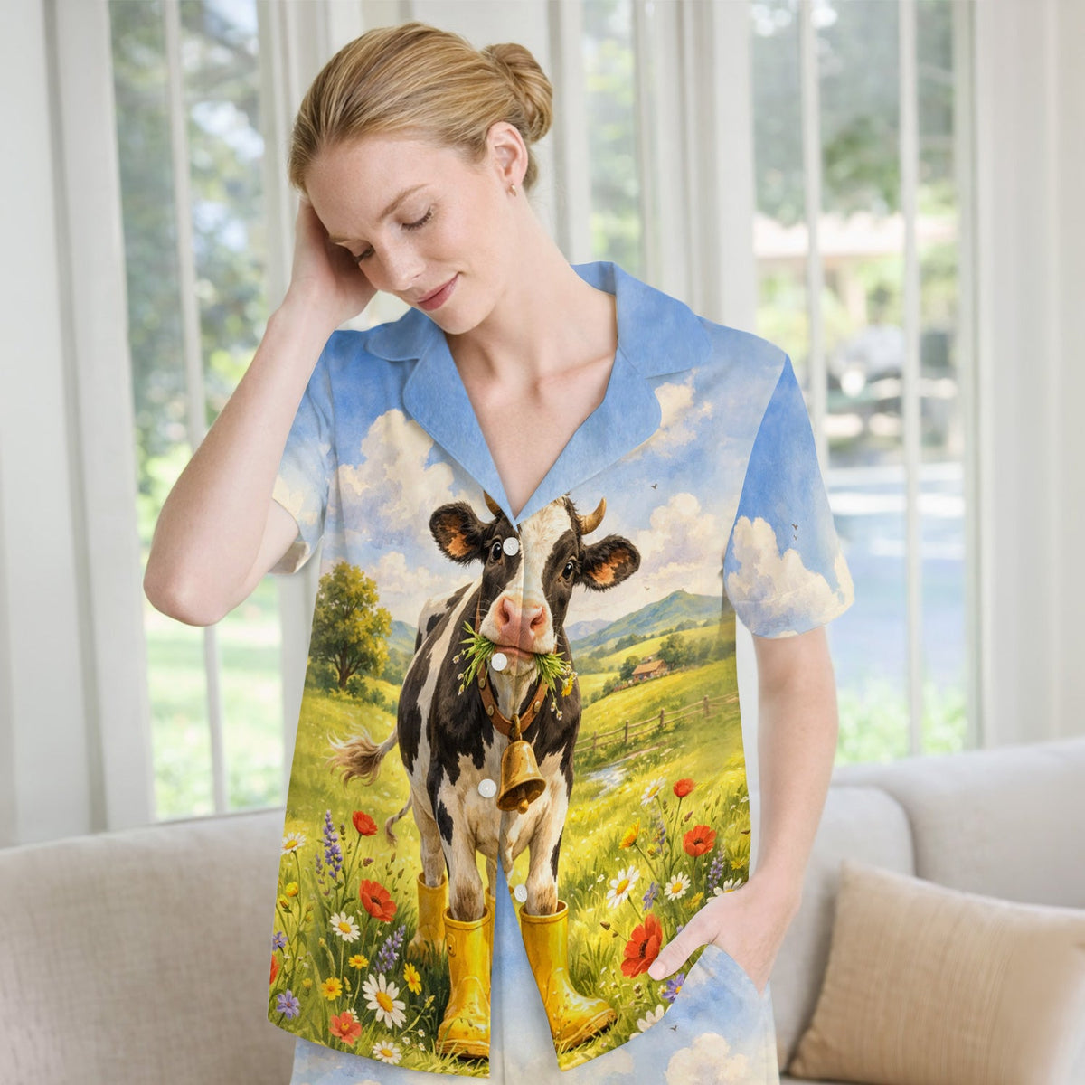 Cow Wearing Boots Nurse Pajama Set