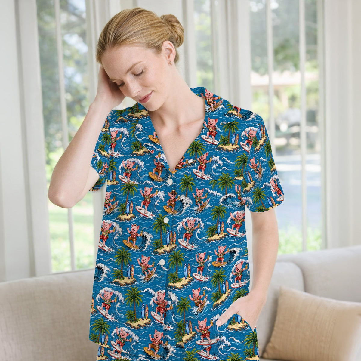 Tropical Surfing Pig Island Pajama Set