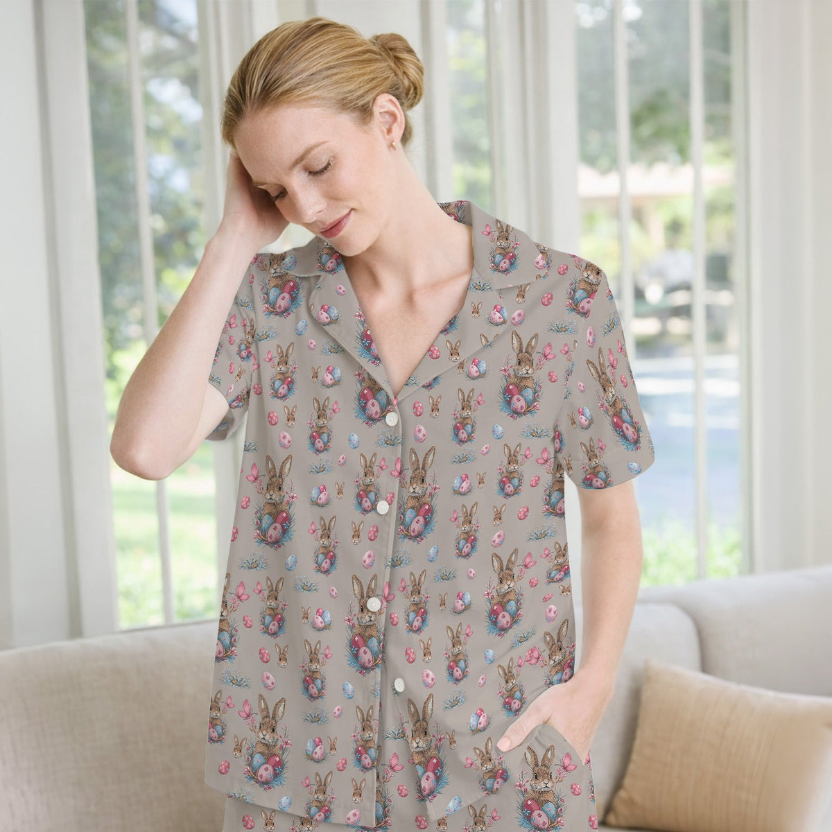 Pastel Easter Bunny Nest Nurse Pajama Set
