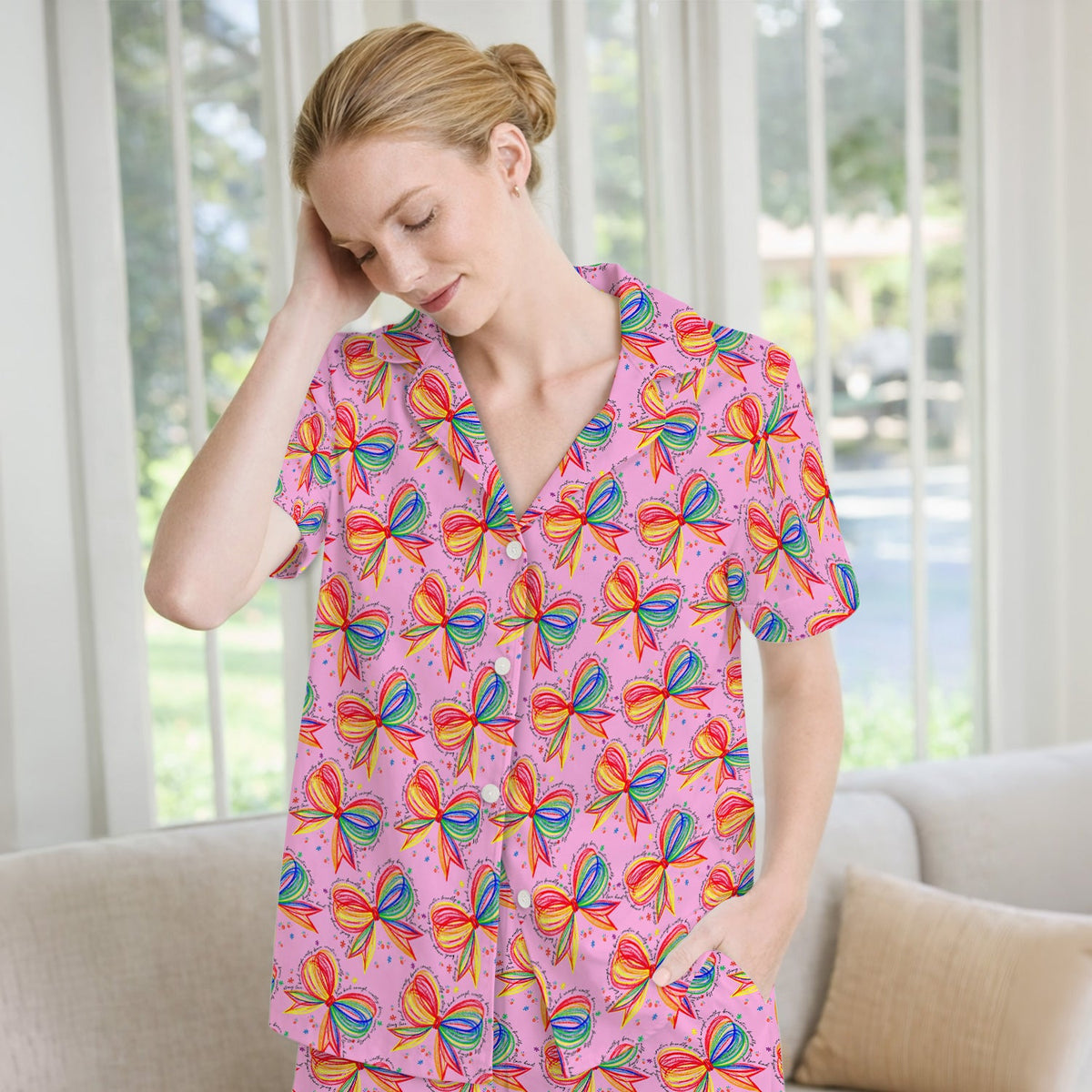 Colorful Rainbow Bow Pajama Set