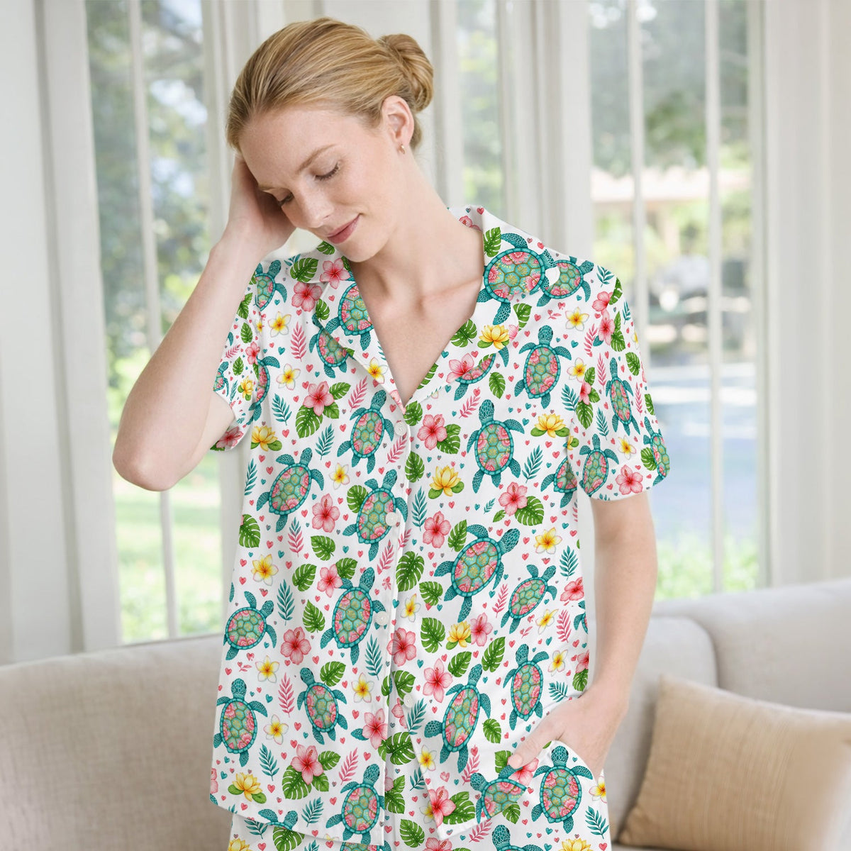 Tropical Sea Turtle Floral Pajama Set