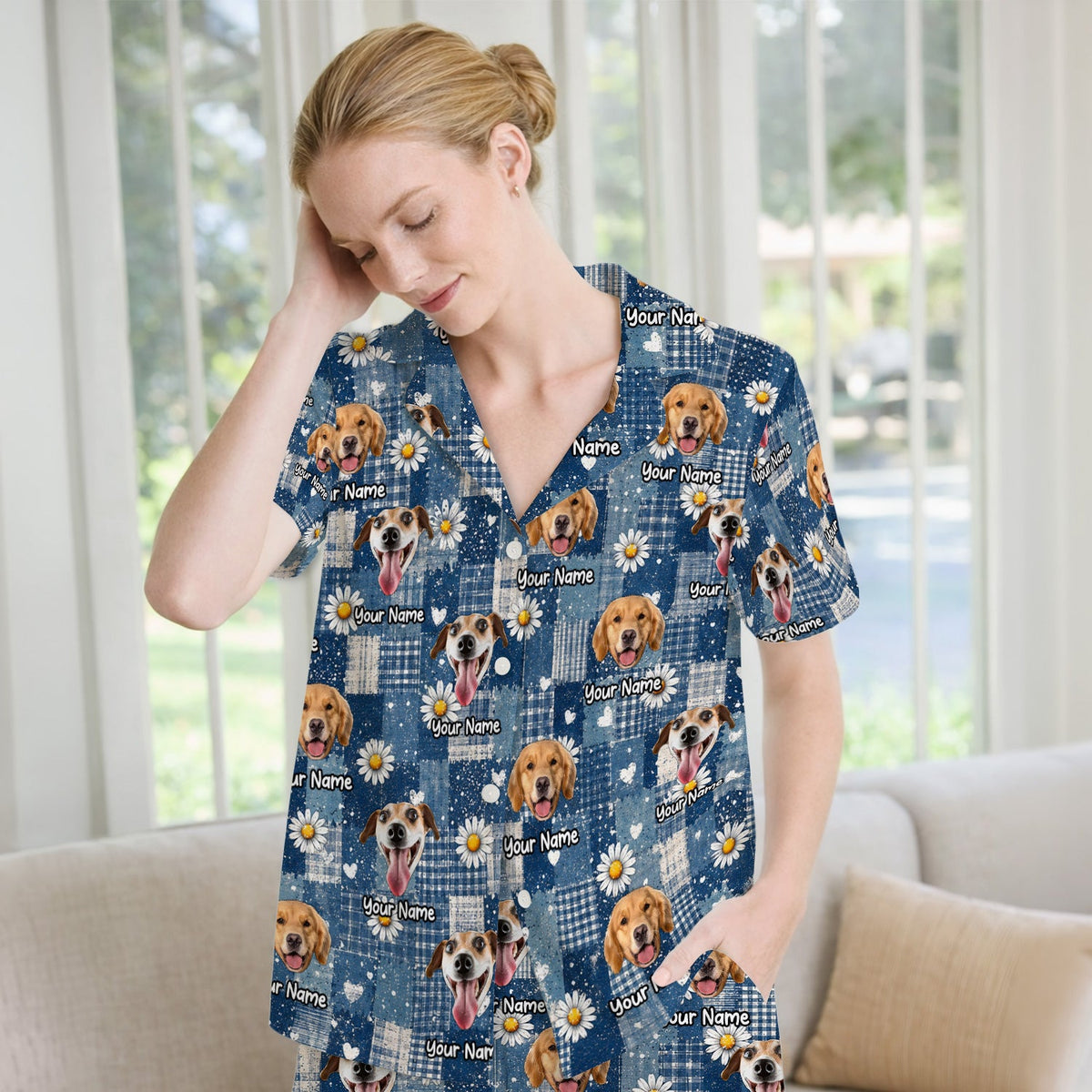 Personalized Dog Photo Patchwork Daisy Pajama Set