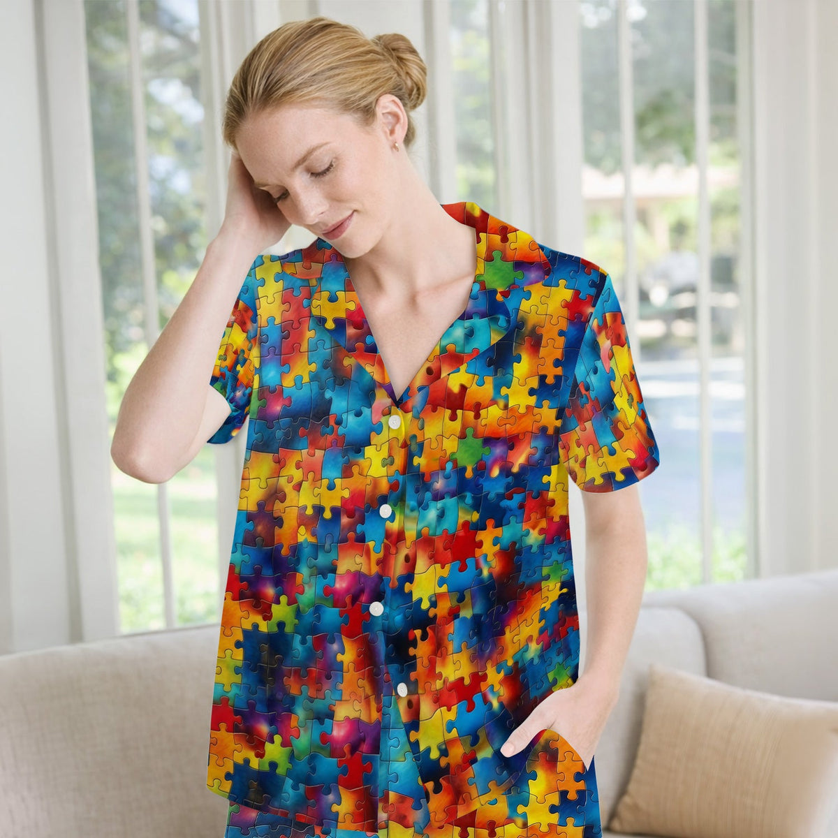 Rainbow Puzzle Piece Nurse Pajama Set