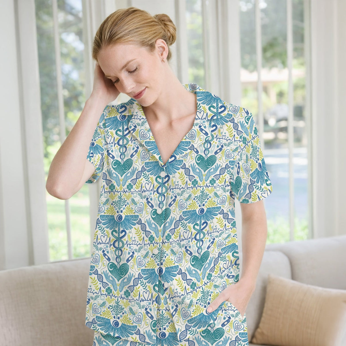 Botanical Caduceus Heart Nurse Pajama Set