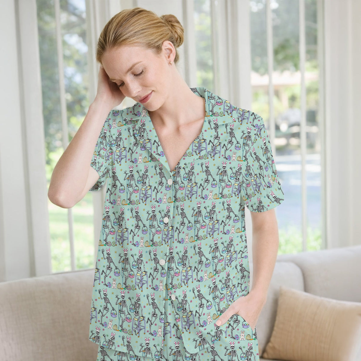 Fun Skeleton Bunny Pajama Set - Easter Gift For Nurse