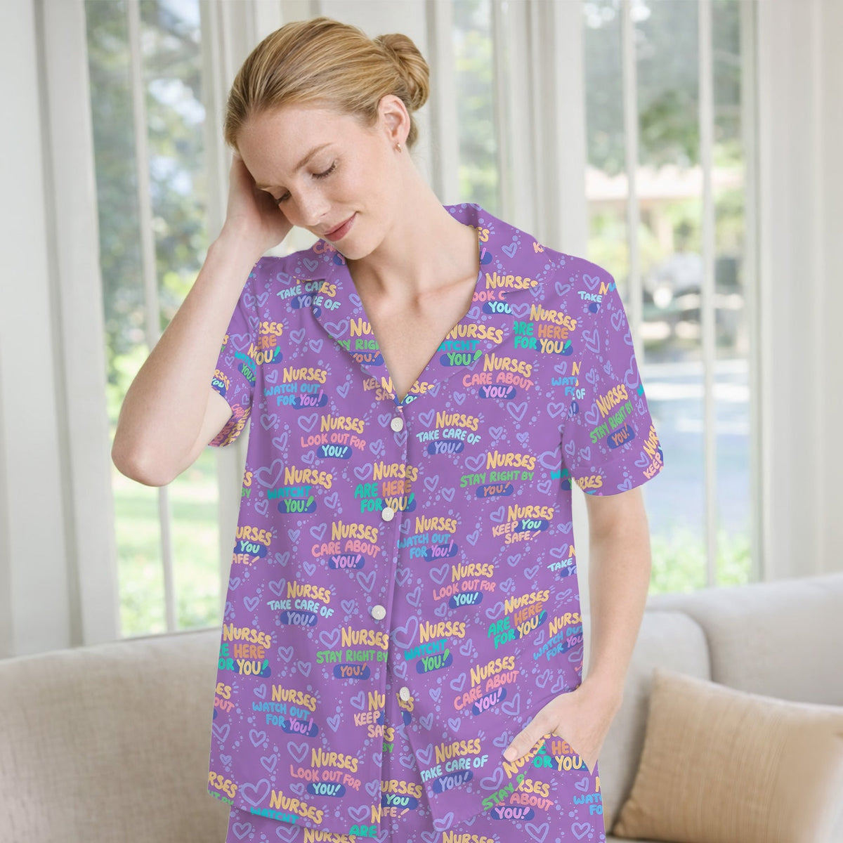 Nurse Quote Care Message Blue Purple Pajama Set
