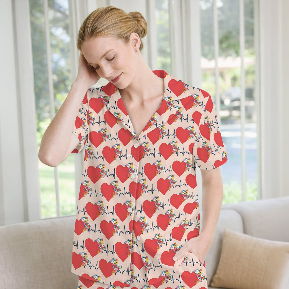Heartbeat Floral Nurse Pajama Set