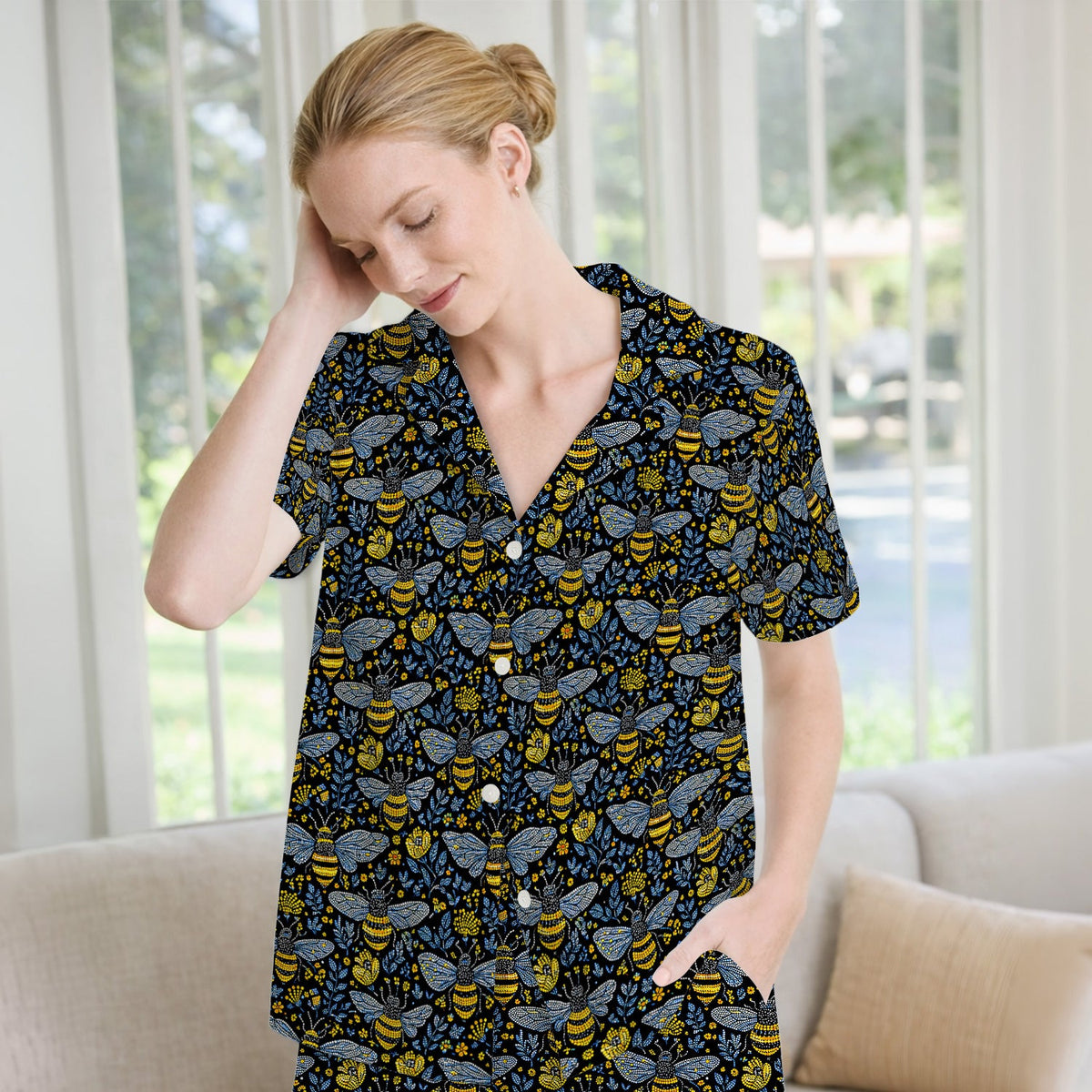 Honey Bee Wildflower Garden Pajama Set For Nurse