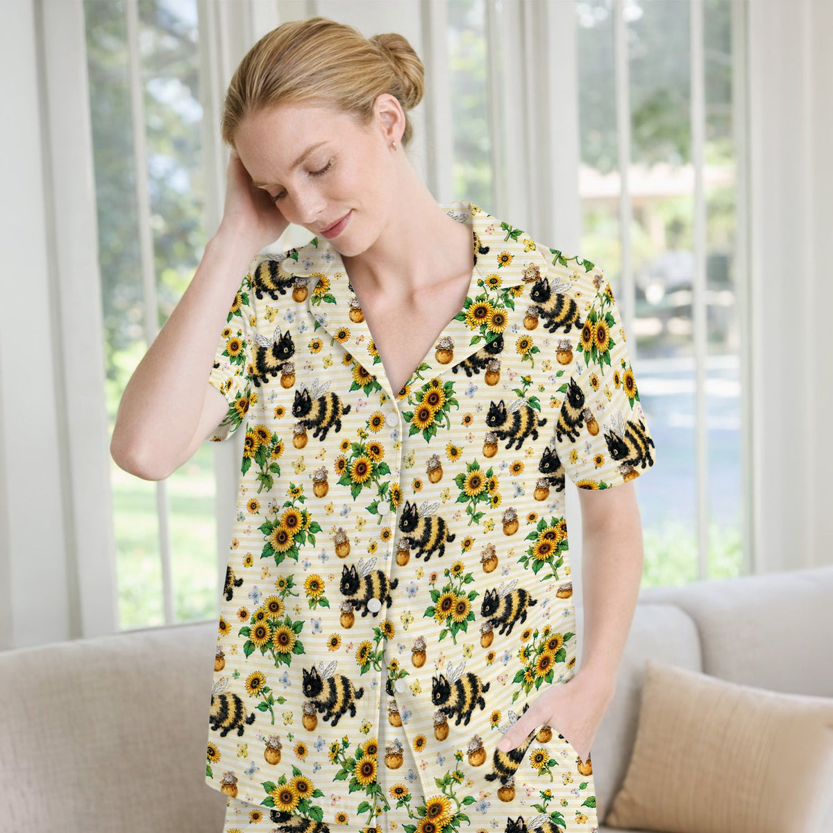 Bumblebee Cat Sunflower Nurse Pajama Set