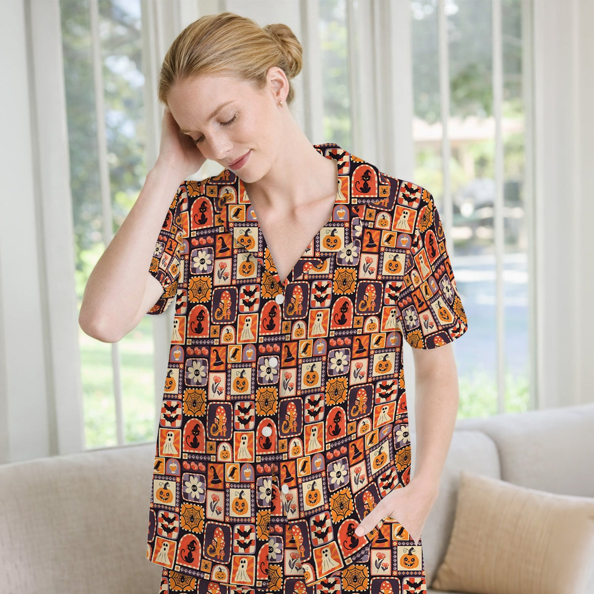 Retro Halloween Patchwork Pajama Set