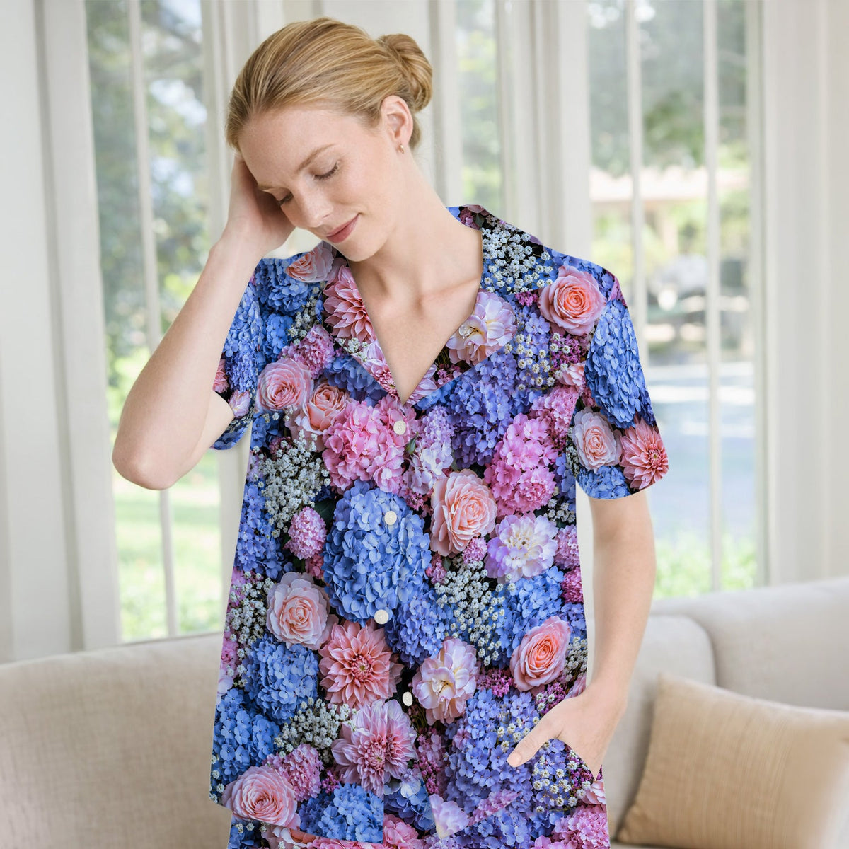 Pastel Hydrangea Rose Blossom Pajama Set