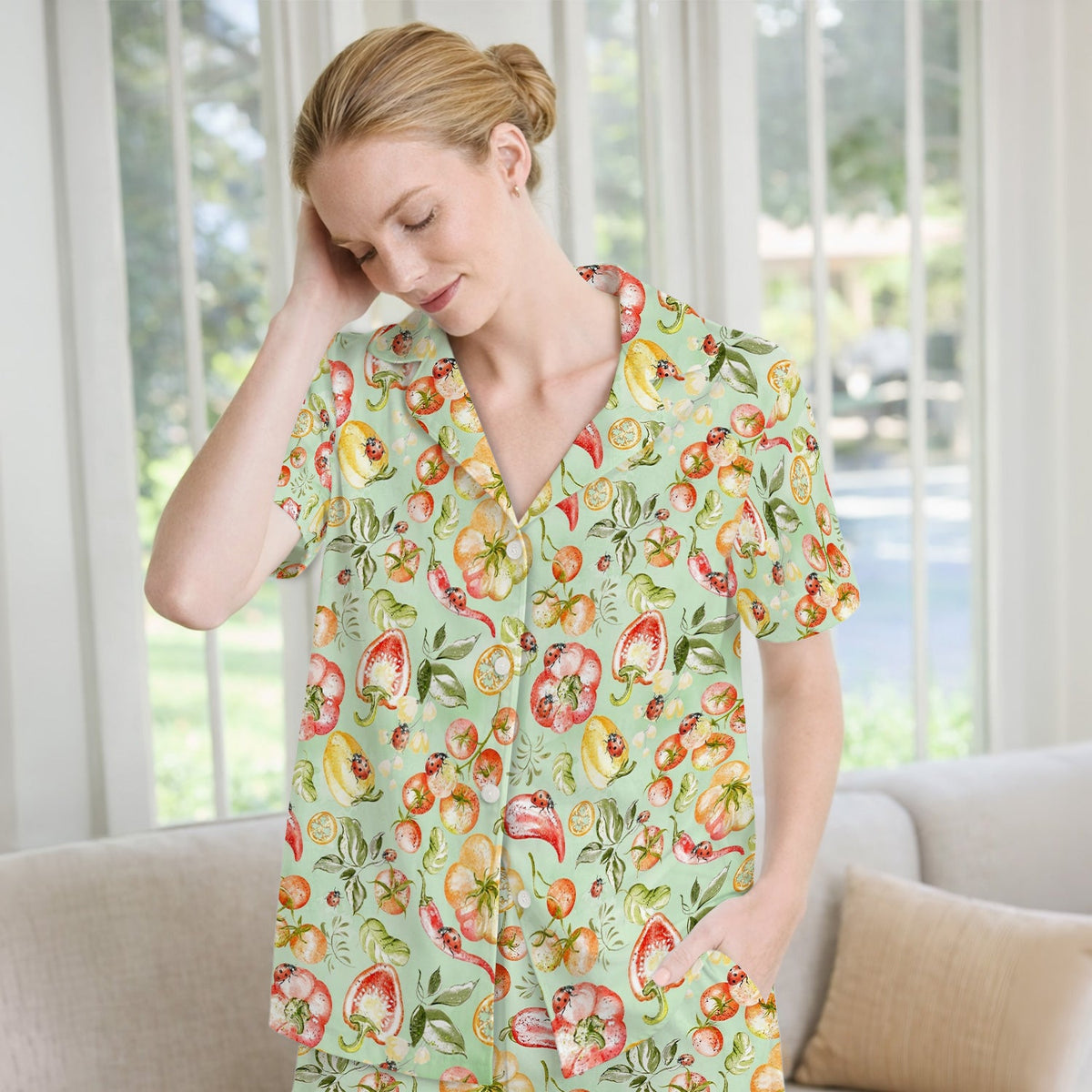 Watercolor Veggie Ladybug Nurse Pajama Set