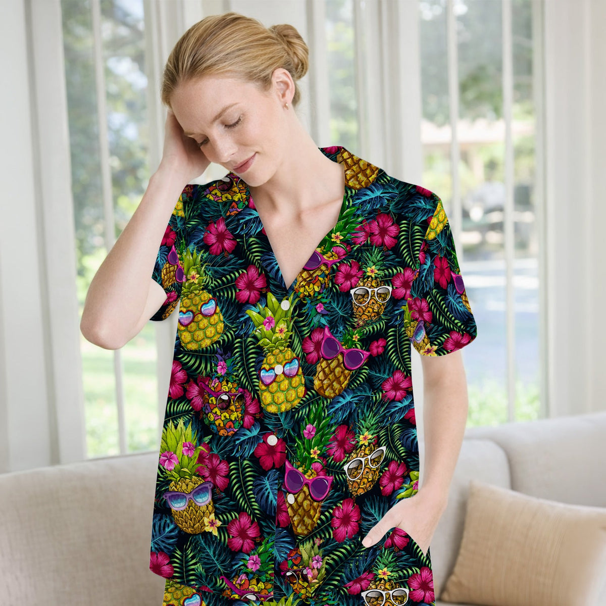 Tropical Pineapple Sunglasses Nurse Pajama Set