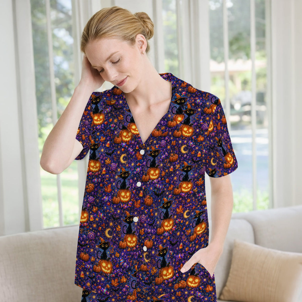 Mystical Witch Cat Pajama Set - Halloween Gift