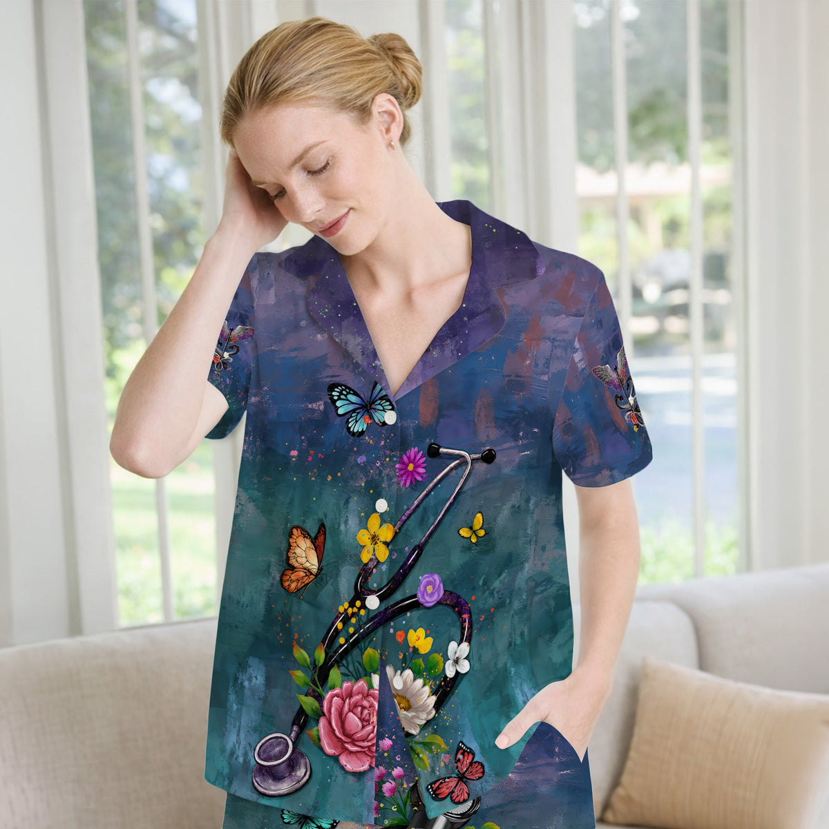 Floral Stethoscope Pajama Set