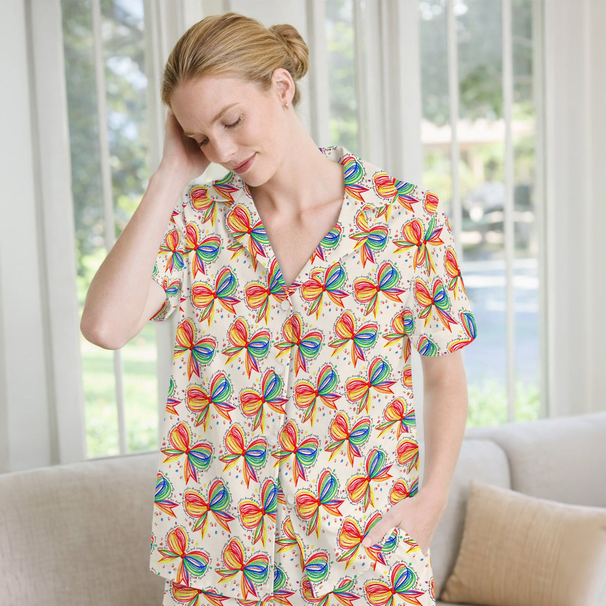 Colorful Rainbow Bow Pajama Set