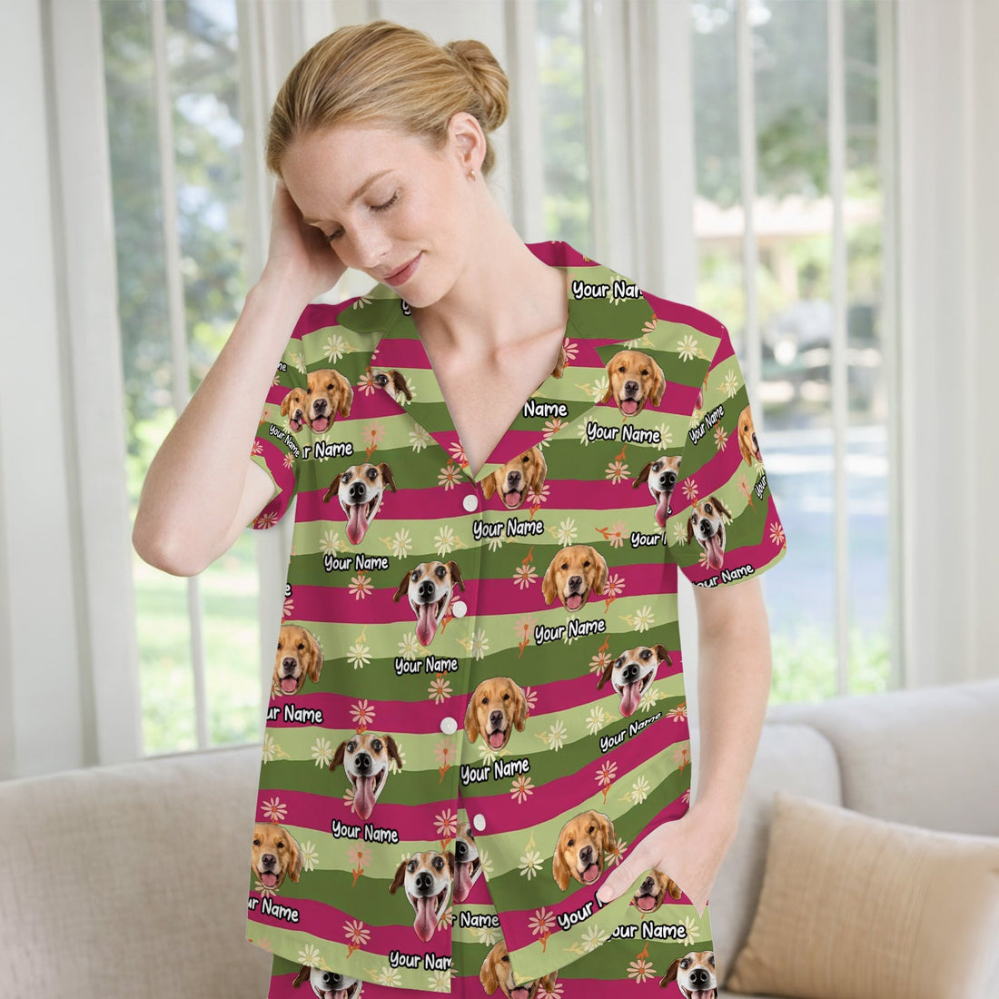 Personalized Dog Photo Spring Stripes Pajama Set