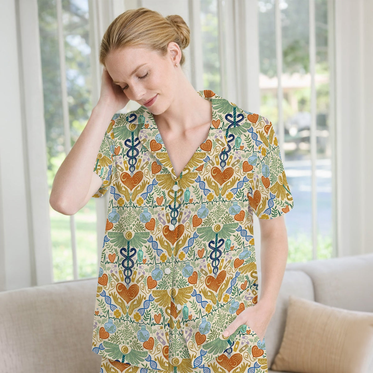 Botanical Caduceus Heart Nurse Pajama Set