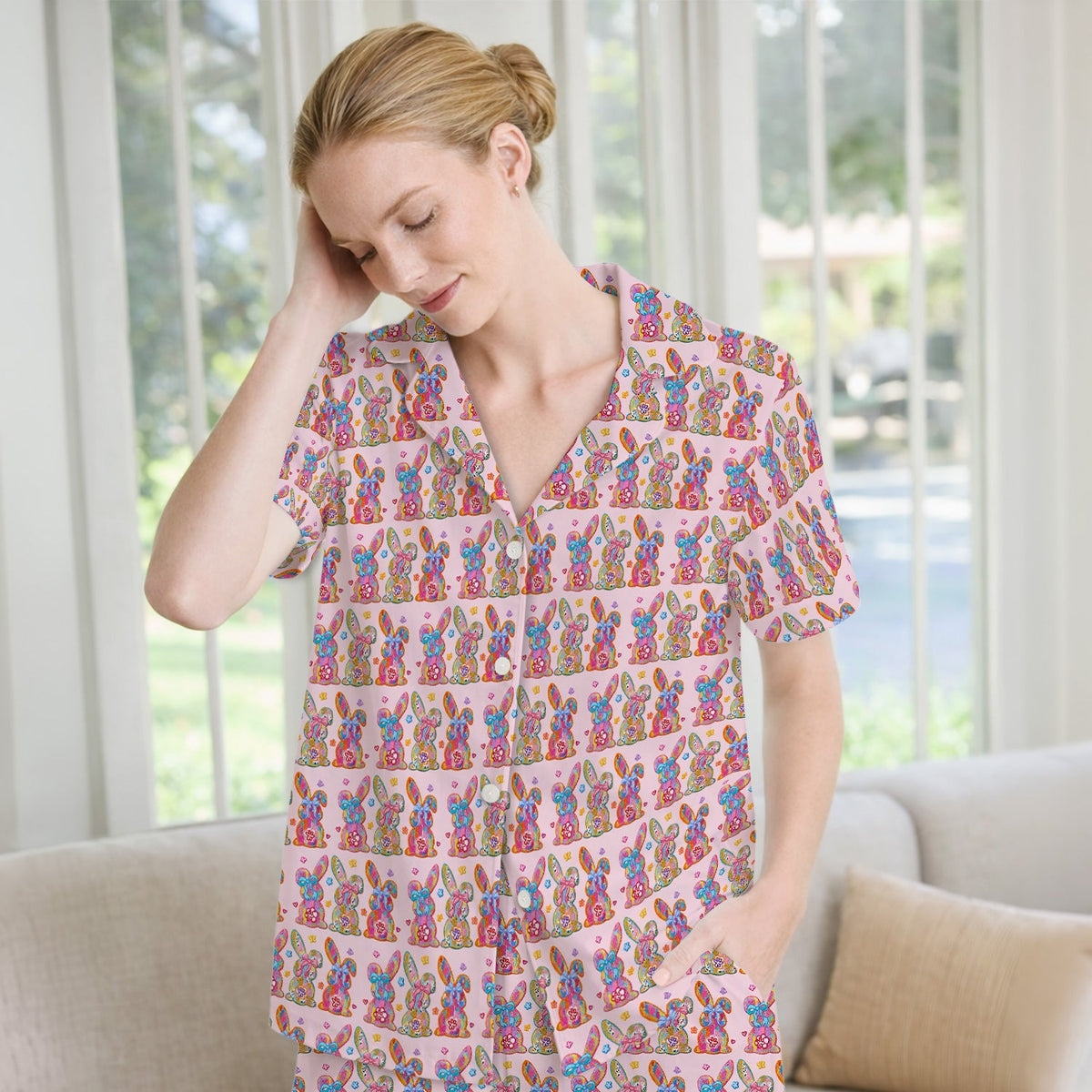 Pastel Bunny Floral Pajama Set