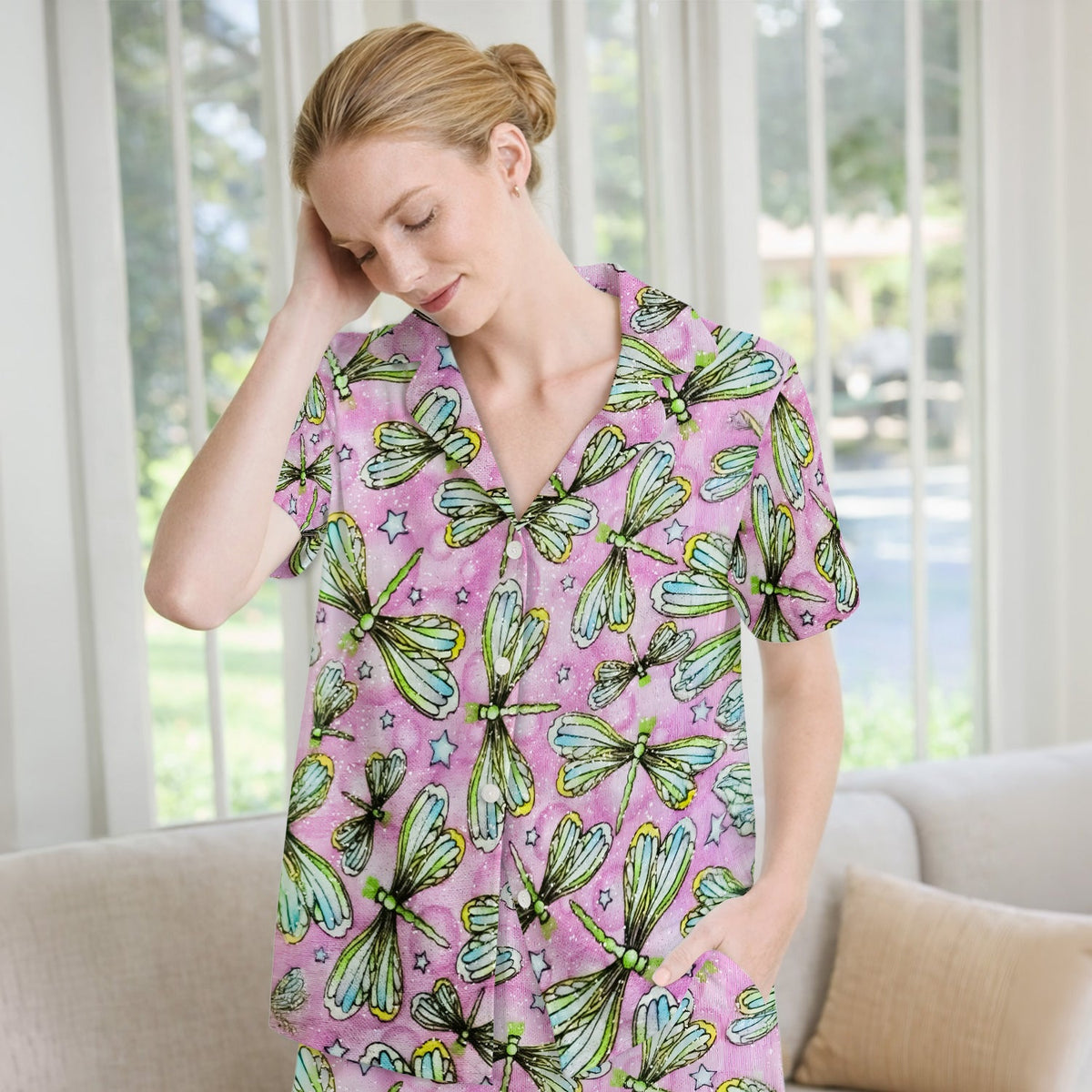 Dragonfly Pink Starry Nurse Pajama Set