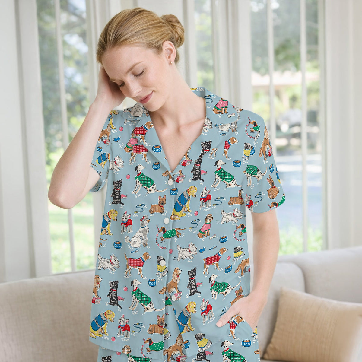 Dog Sweater Playing Ball Nurse Pajama Set