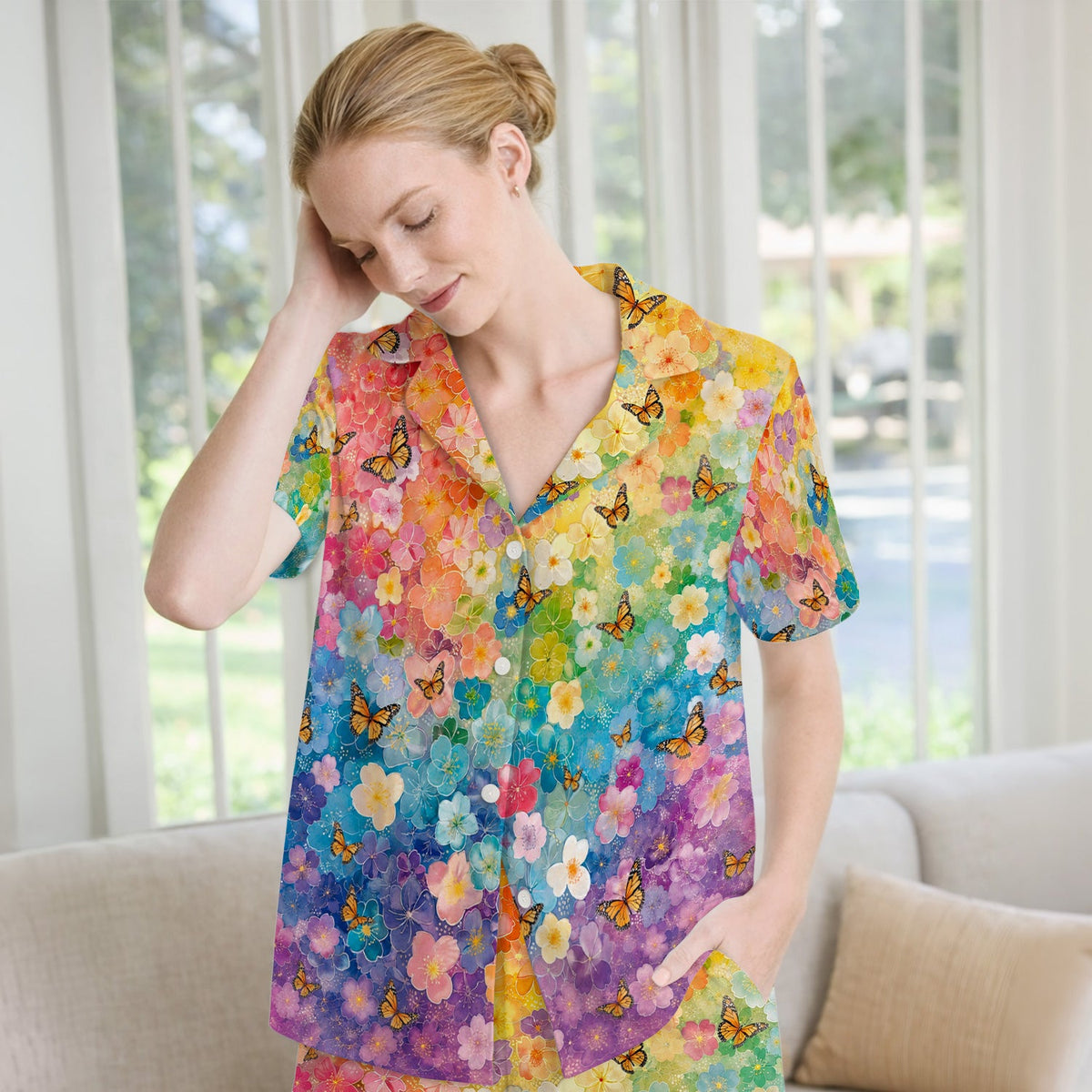 Rainbow Butterfly Floral Blossom Pajama Set