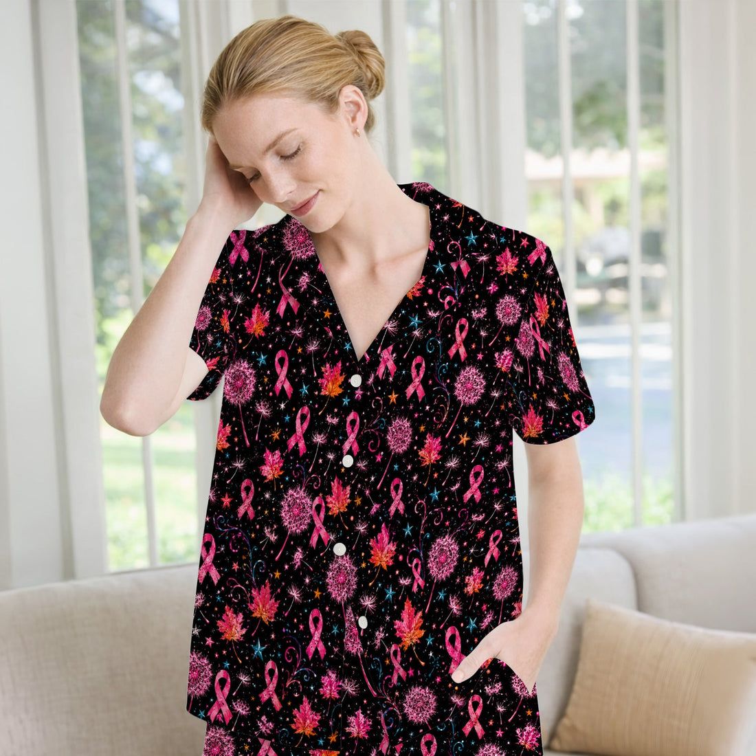 Breast Cancer Pink Ribbon Fall Nurse Pajama Set