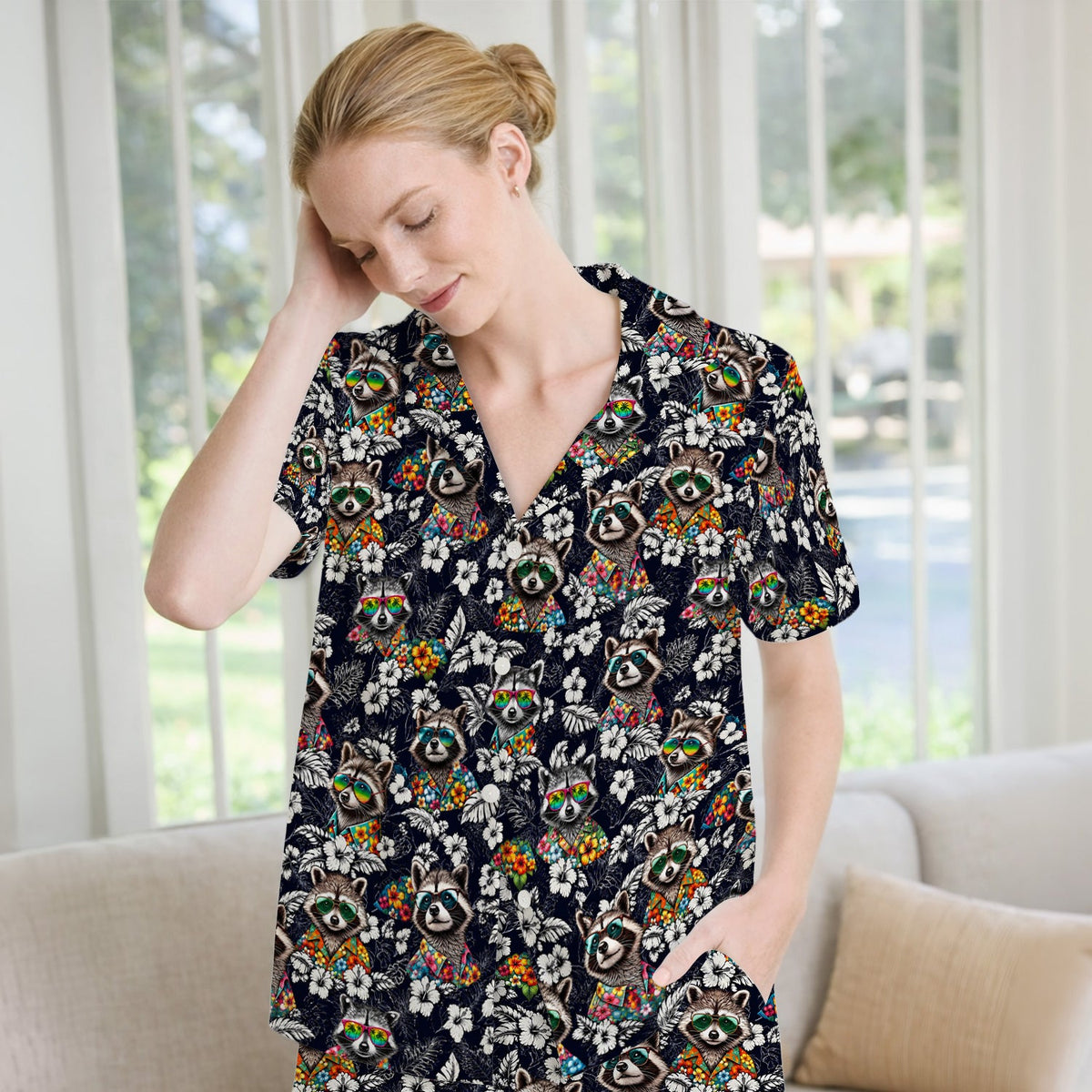 Tropical Raccoon Floral Pajama Set