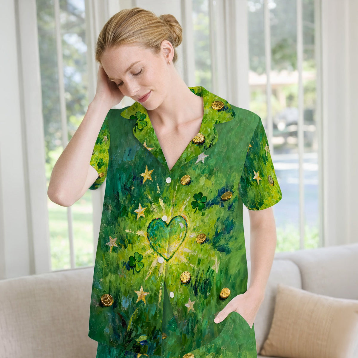 St Patrick Lucky Shamrock Heart Pajama Set