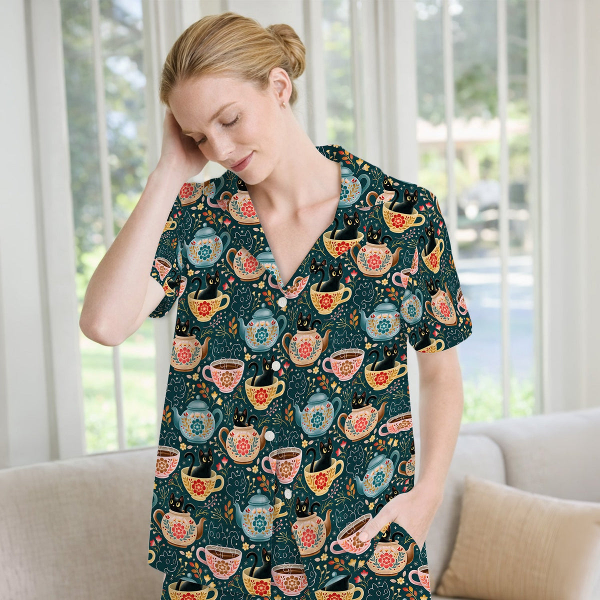 Black Cat Tea Party Veterinary Pajama Set
