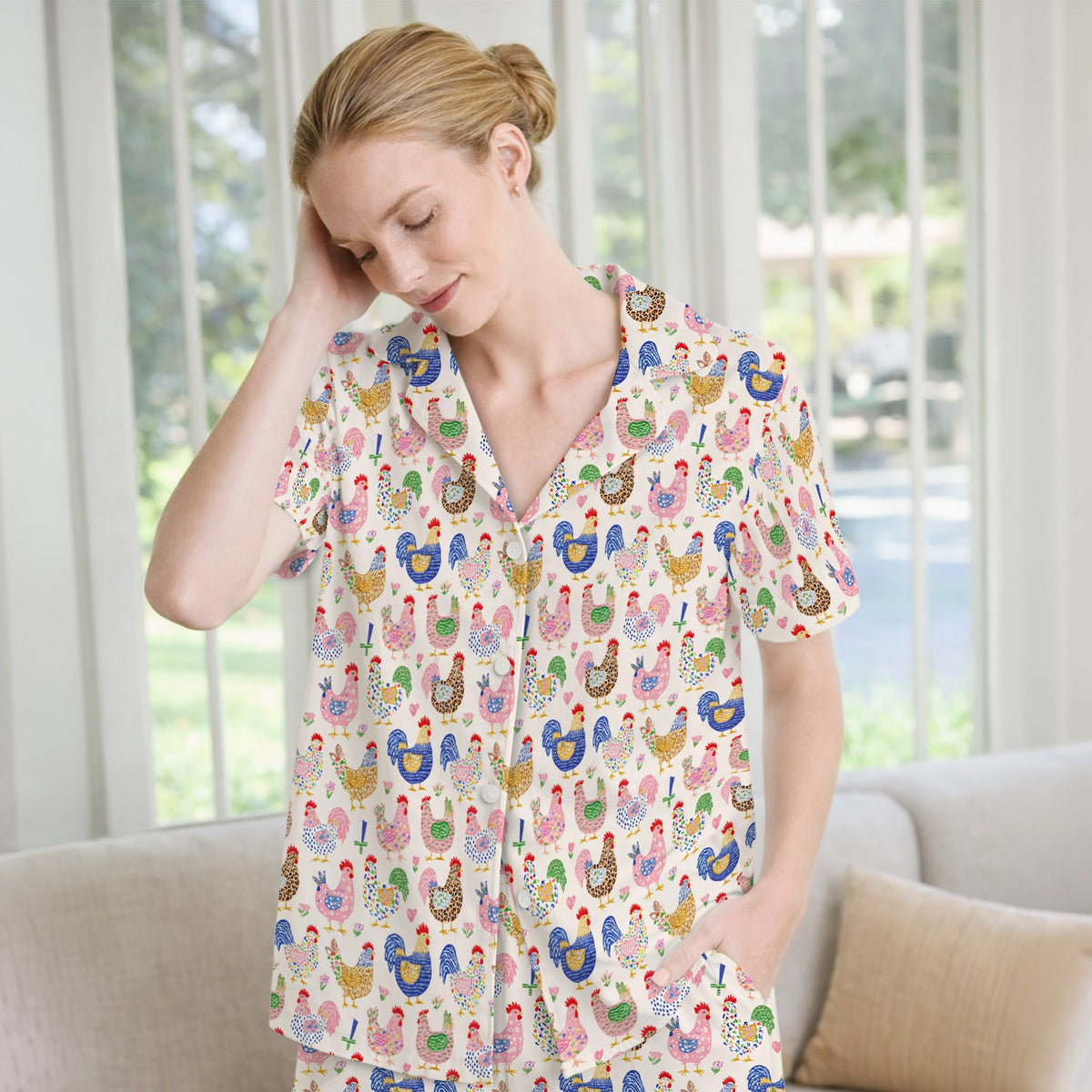 Colorful Chicken Farm Pajama Set