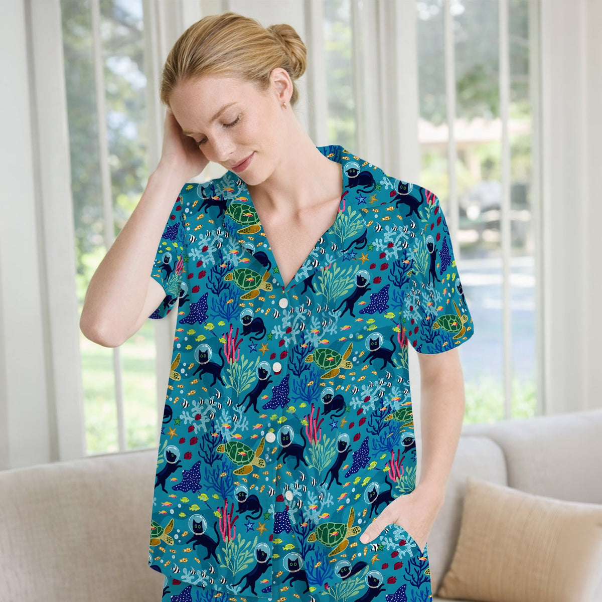 Underwater Cat Turtle Veterinary Pajama Set