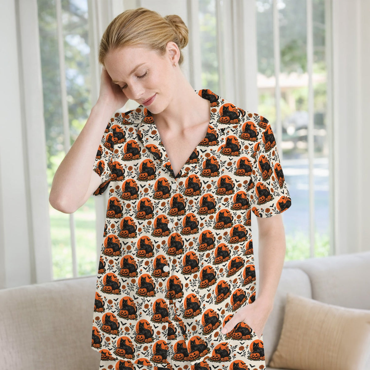 Black Cat Energy Pajama Set - Halloween Gift For Nurse