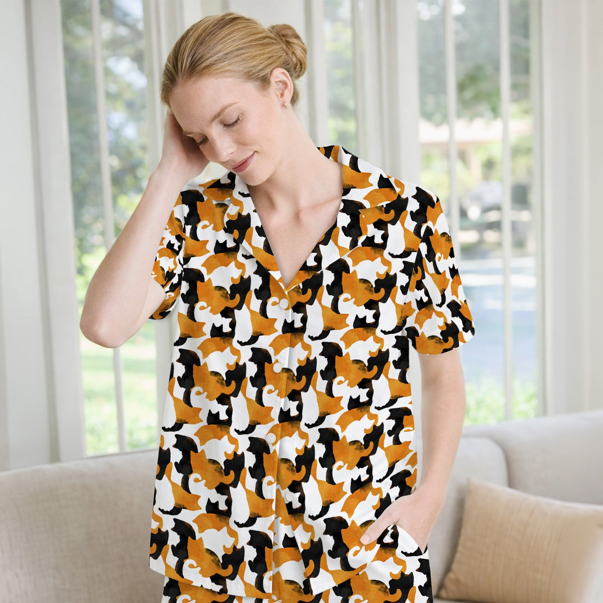 Calico Cat Silhouette Nurse Pajama Set