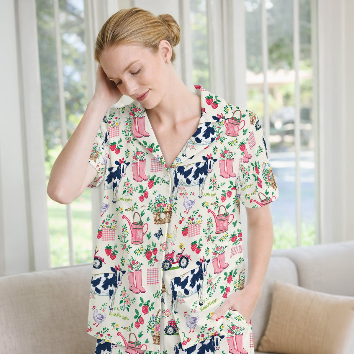 Strawberry Cow Country Style Pajama Set