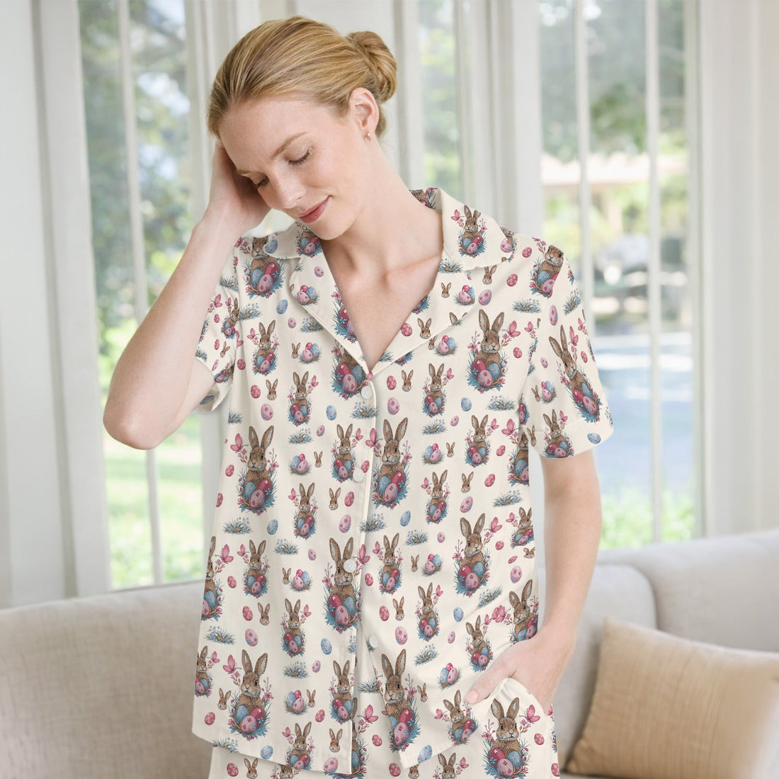Pastel Easter Bunny Nest Nurse Pajama Set