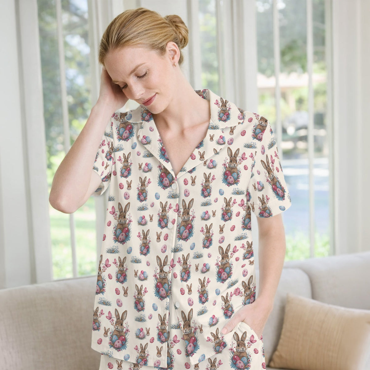 Pastel Easter Bunny Nest Nurse Pajama Set