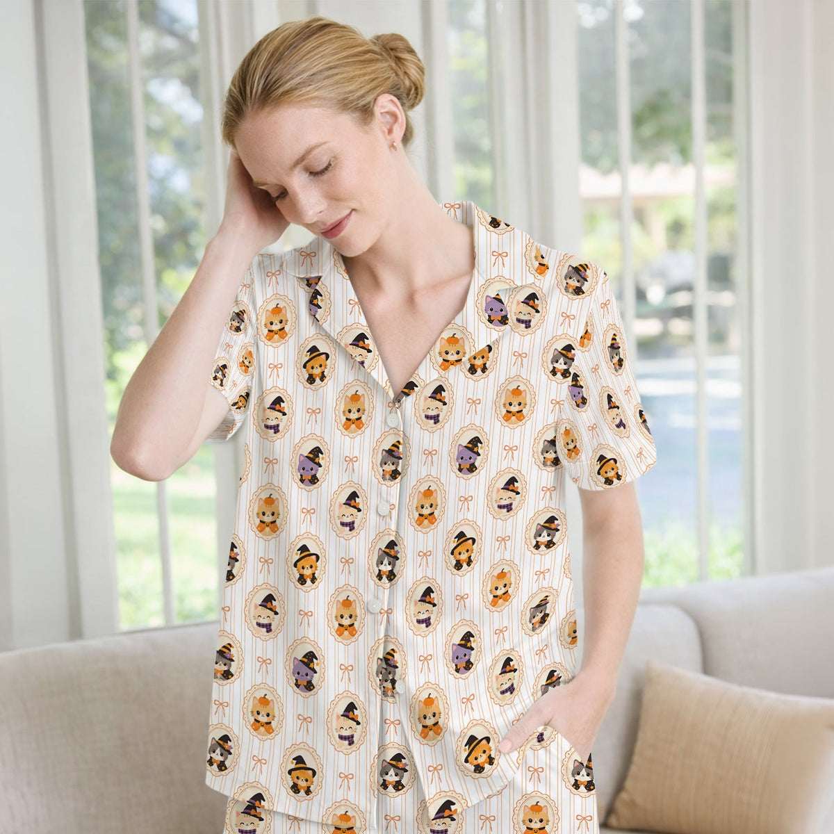 Halloween Cat Stripe Pajama Set