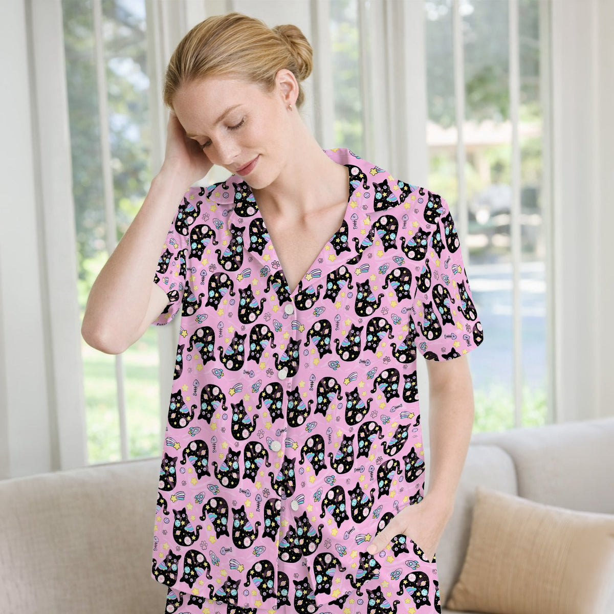 Galaxy Black Cat Space Pajama Set