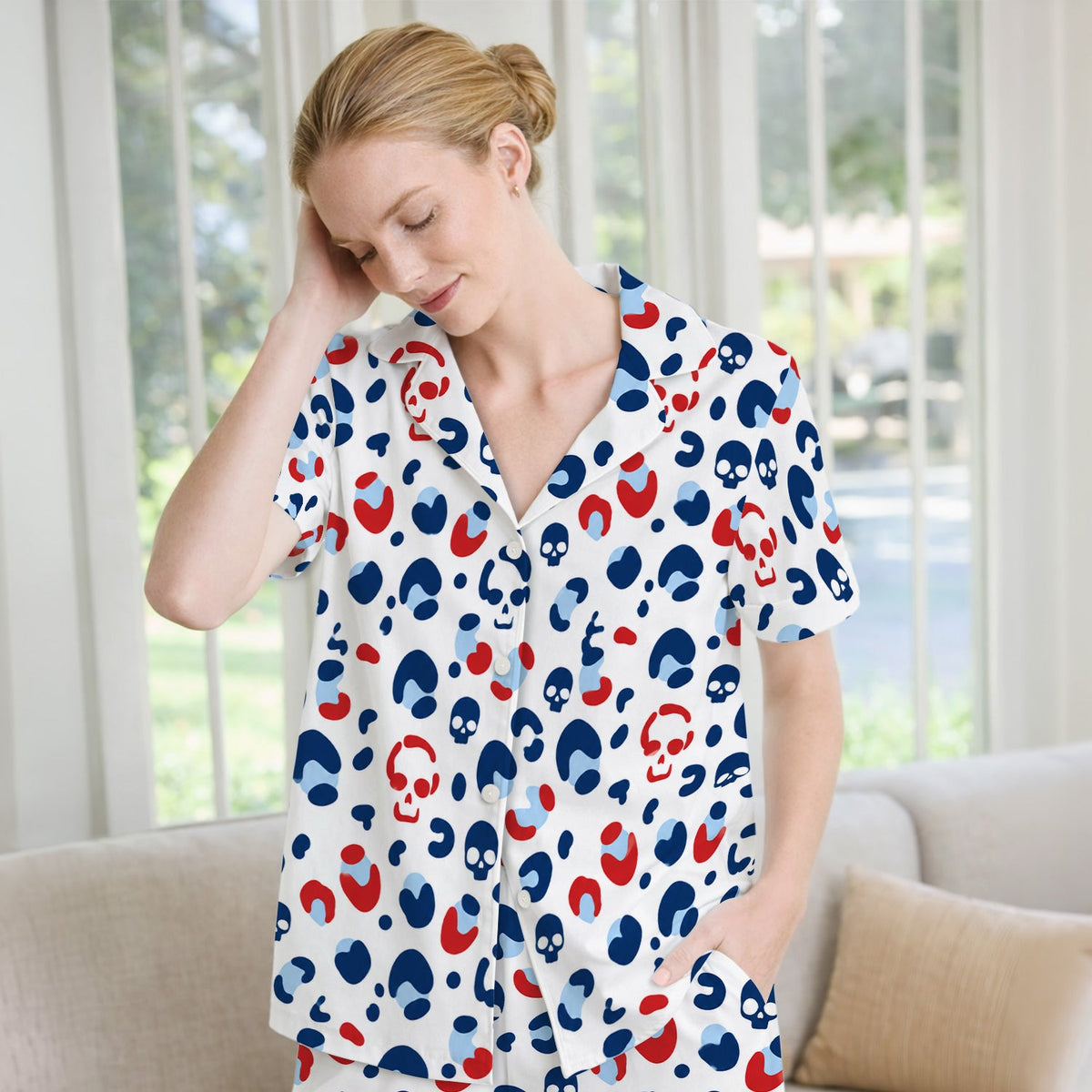 Red Blue Skull Leopard Pajama Set