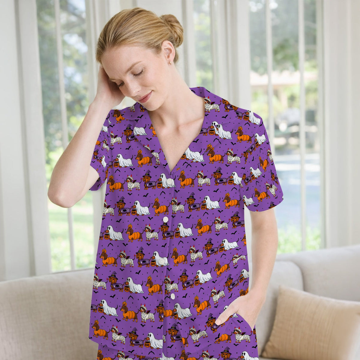 Dachshund with Bat Pajama Set - Halloween Gift For Nurse