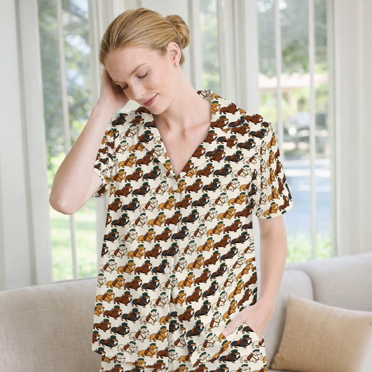 Dachshund Hat And Backpack Nurse Pajama Set