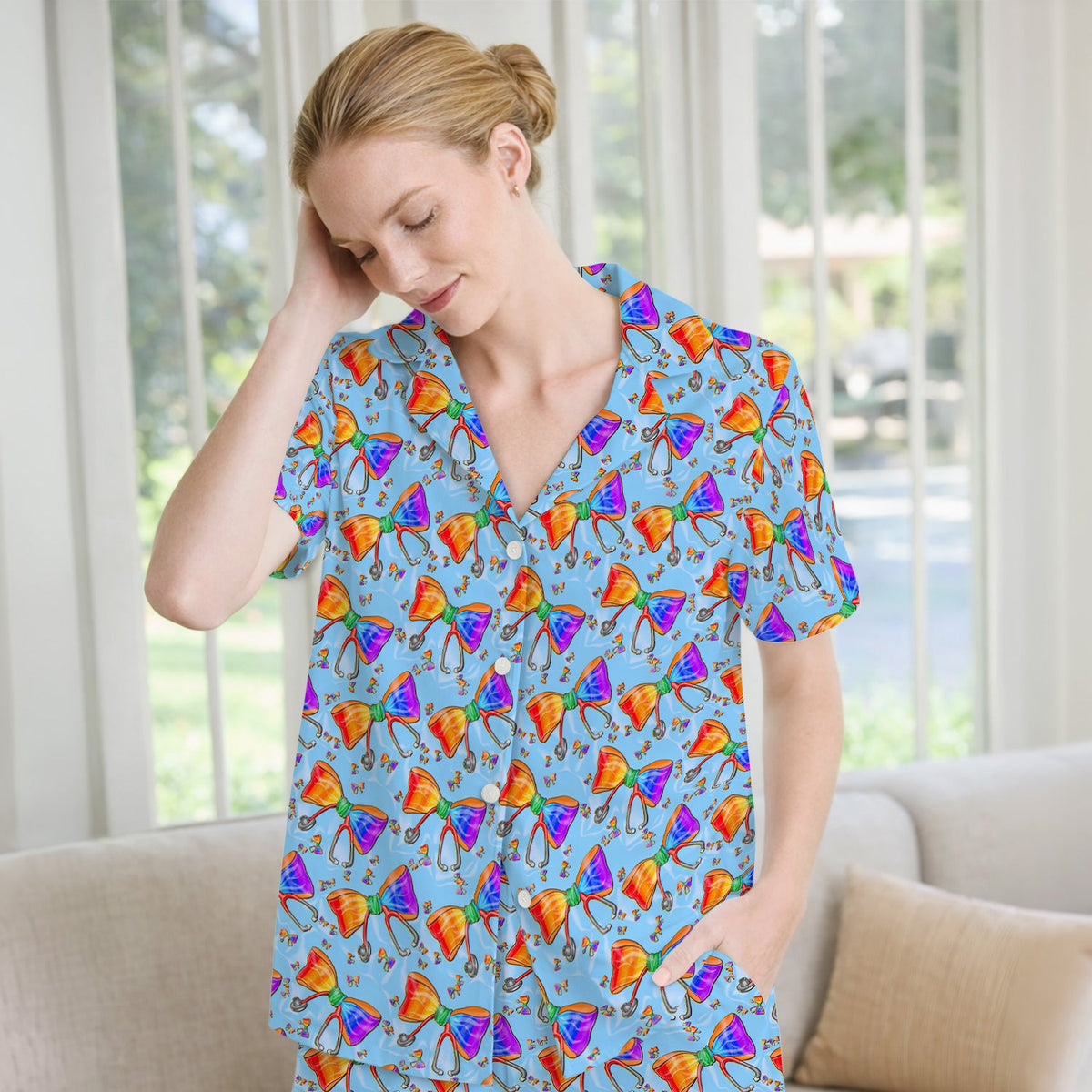 Colorful Rainbow Bow Stethoscope Pajama Set