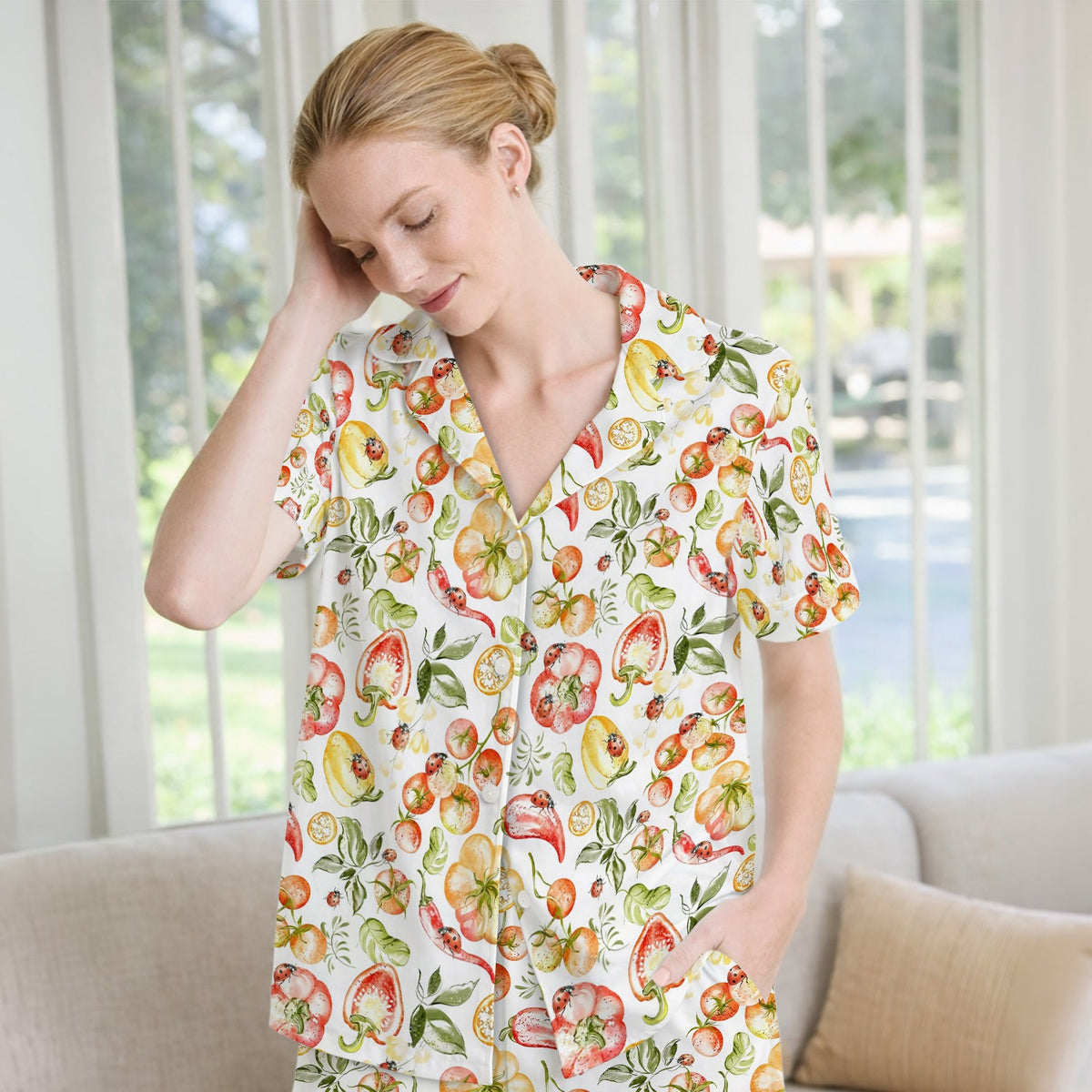 Watercolor Veggie Ladybug Nurse Pajama Set